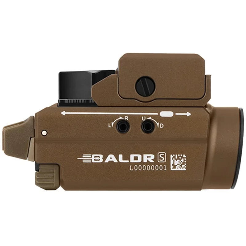 Latarka na broń Olight BALDR S Desert Tan z celownikiem laserowym - 800 lumenów, zielony laser