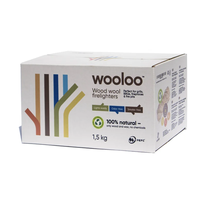 WOOLOO Premium Podpałka z Wełny Drzewnej do Kominka i Grilla, 1,5 kg