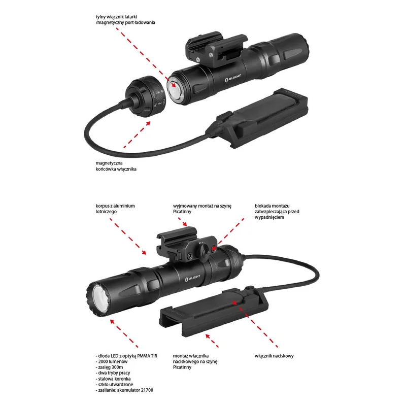 Latarka Olight Odin z montażem - 2000 lumenów