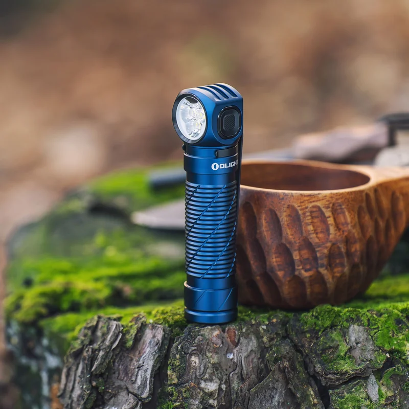 Latarka czołowa i kątowa Olight Perun 3 Midnight Blue z opaską na głowę - 3000 lumenów