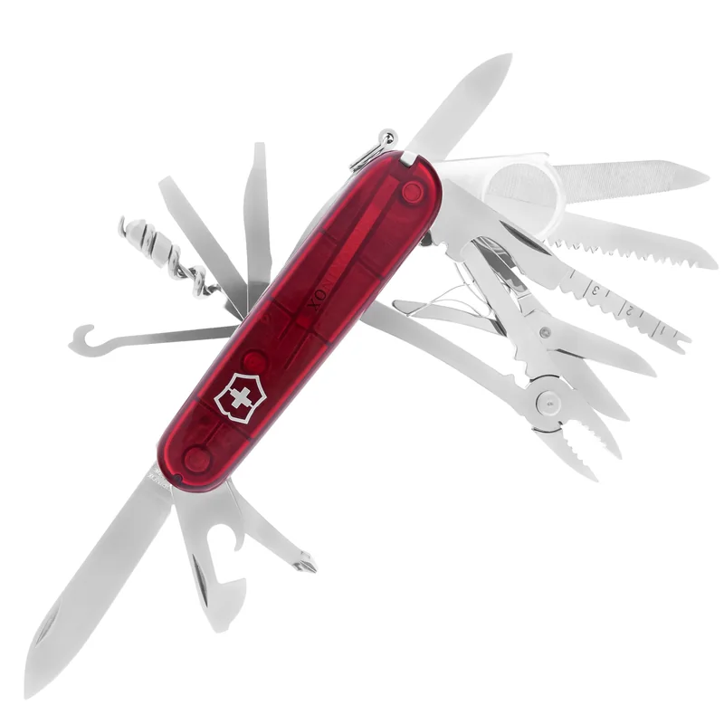 Nóż kieszonkowy Victorinox Swiss Champ – Przezroczysty Czerwony