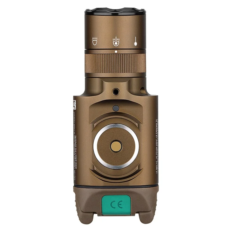 Latarka z celownikiem laserowym Olight BALDR Pro R Desert Tan - 1350 lumenów, zielony laser