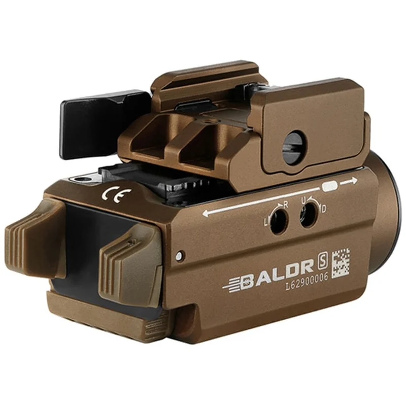 Latarka na broń Olight BALDR S Desert Tan z celownikiem laserowym - 800 lumenów, zielony laser
