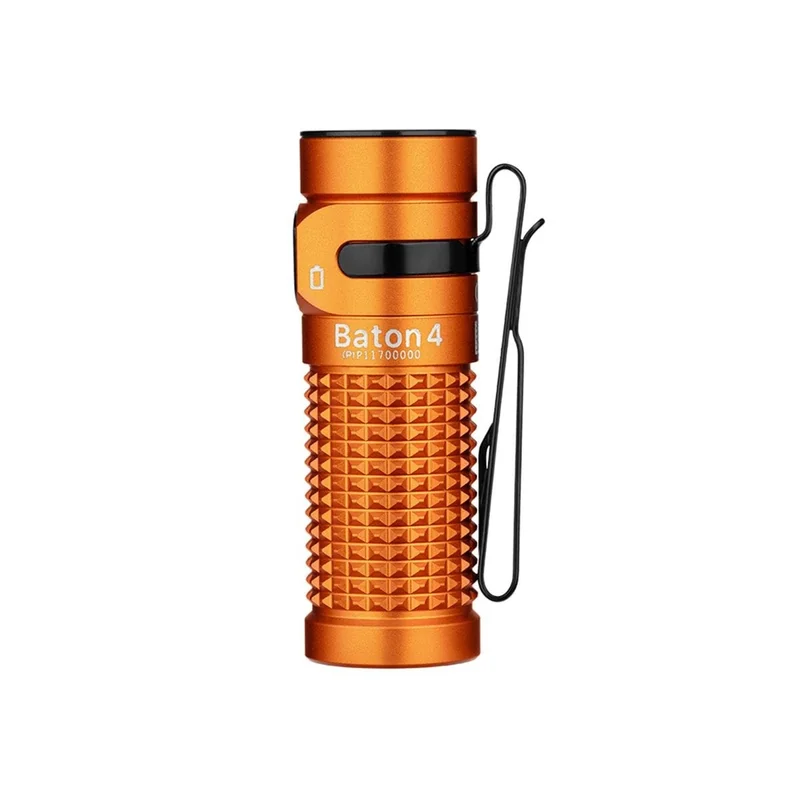 Latarka Olight Baton 4 Premium Edition z bezprzewodowym etui ładującym Pomarańczowa - 1300 lumenów