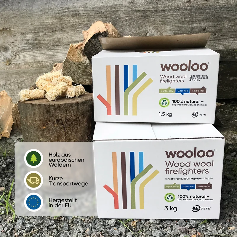 WOOLOO Premium Podpałka z Wełny Drzewnej do Kominka i Grilla, 3 kg