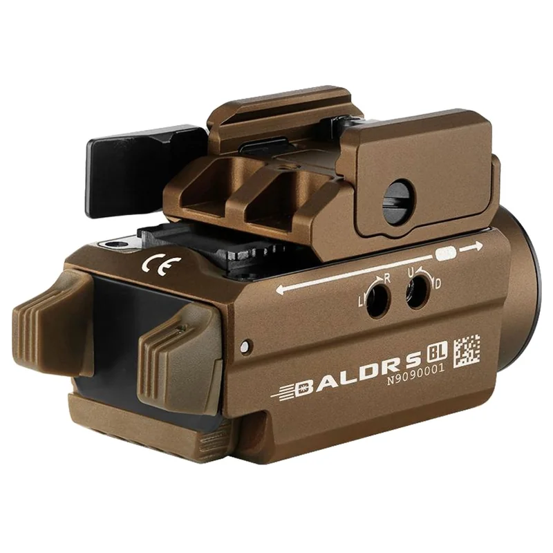 Olight BALDR S Cool White Desert Tan Latarka na broń z celownikiem laserowym - 800 lumenów, niebieski laser
