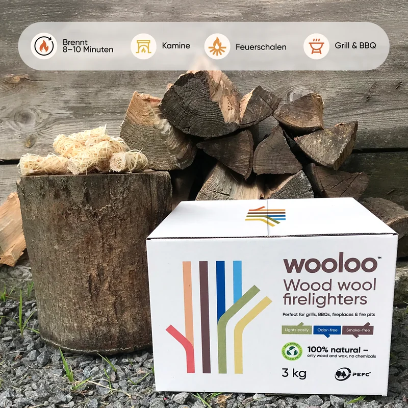 WOOLOO Premium Podpałka z Wełny Drzewnej do Kominka i Grilla, 3 kg