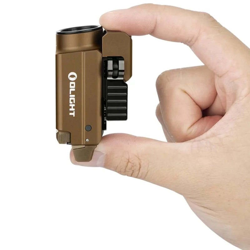 Olight BALDR S Cool White Desert Tan Latarka na broń z celownikiem laserowym - 800 lumenów, niebieski laser